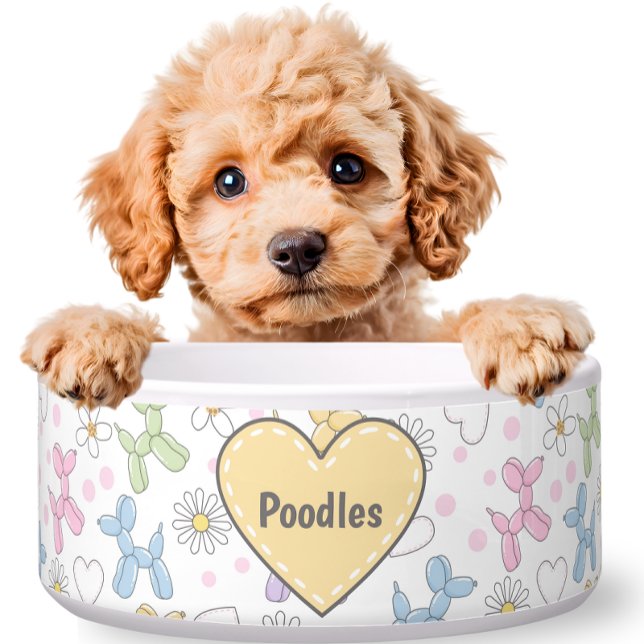 Tigela Whimsical Pastel Poodle Personalized Pet Bowl (Criador carregado)