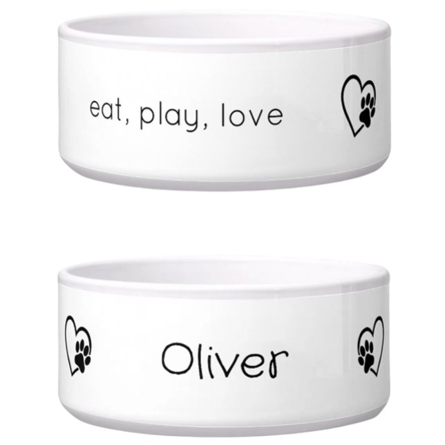 Tigela White 'eat, play, love' Dog Name Bowl (Criador carregado)