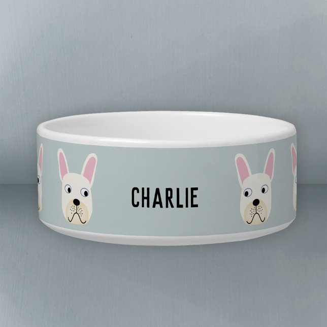 Tigela White ou Cream French Bulldog Name Bowl (Criador carregado)