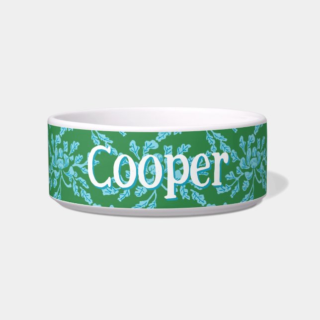 Tigela Winding Peony Woodcut in Green and Aqua (Frente)