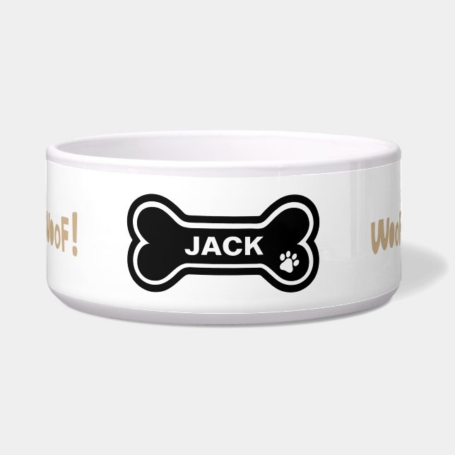 Tigela Woof, Woof Paw Print e Heart Personalised Dog (Frente)