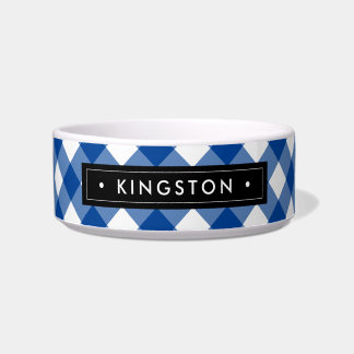 Tigela Xadrez branca azul clássica | Nome personalizado P