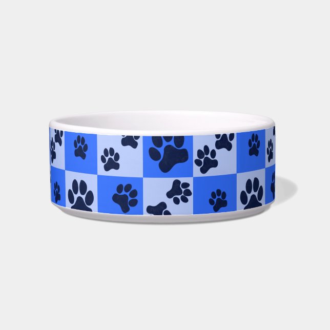 Tigela Xadrez com Pegada de Pata de Cachorro Azul (Direita)