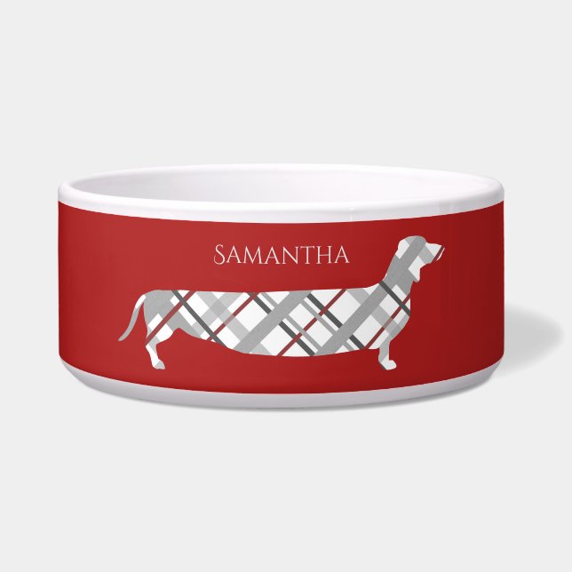 Tigela Xadrez Dachshund no Red Personalized (Frente)