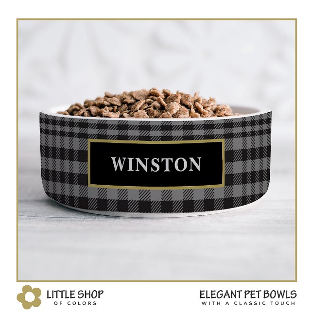 Tigela Xadrez de Cinza Preta para Glen Personalizada (Criador carregado)