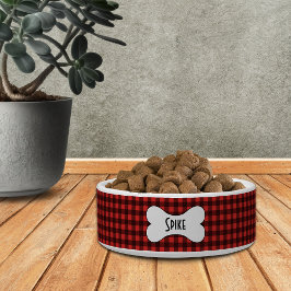 Tigela Xadrez Preto e Vermelho de Búfalo com Nome em Osso