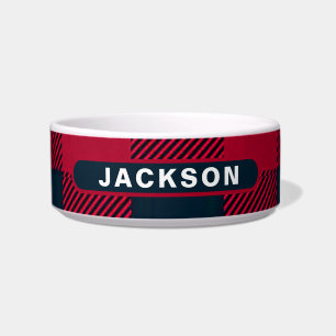 Tigela Xadrez Vermelho e Preto com Nome Personalizado do