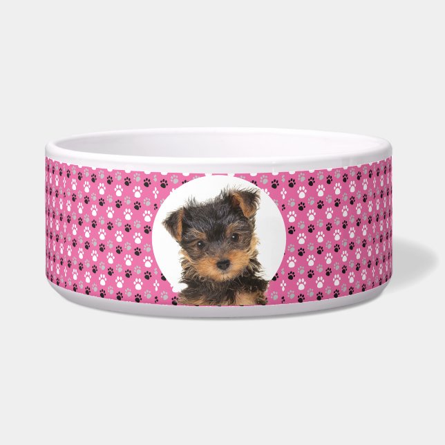 Tigela Yorkshire Terrier Personalizado Cão de Foto e Nome (Frente)