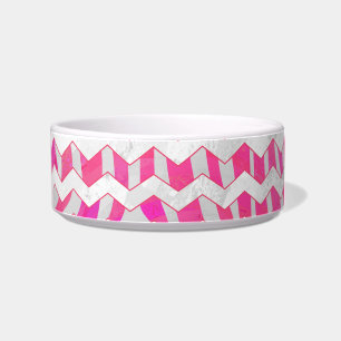 Tigela Zebra Chevron Branca, Rosa-Quente