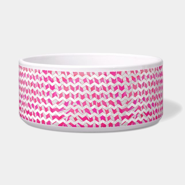 Tigela Zebra Chevron Branca, Rosa-Quente (Direita)