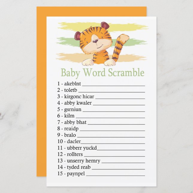 Tiger Baby word scramble game (Frente/Verso)