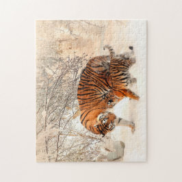 Tiger e Cub na Quebra-cabeça do serrote de neve