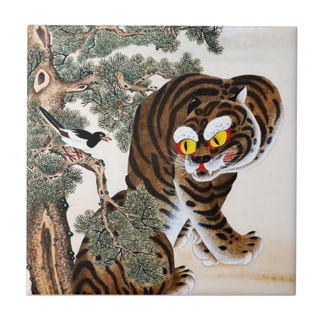 Tiger e Magpie Minhwa em Pine Tree (Frente)