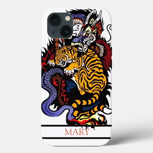 TIGER e NOME PERSONALIZADO DO DRAGON/iPhone / iPad (Verso)