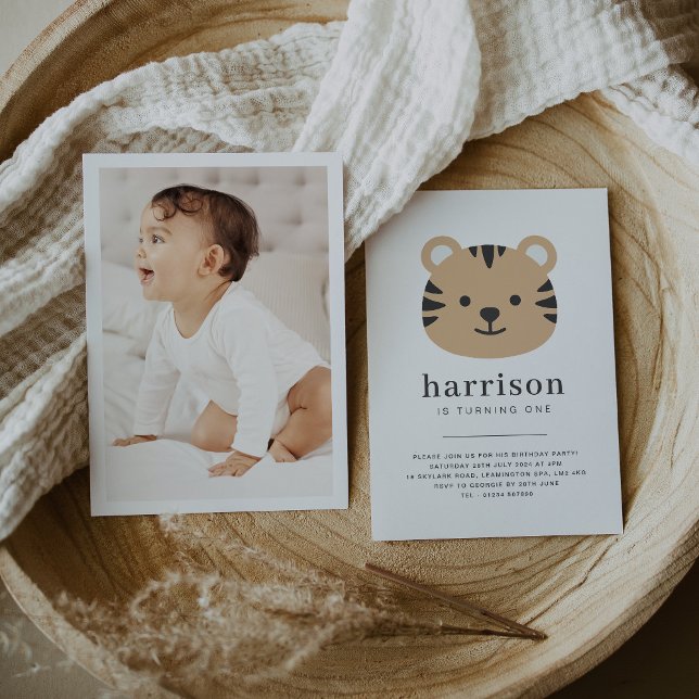 Tiger Face - Convite de Aniversário com Foto (Tiger Face - Birthday Invitation)