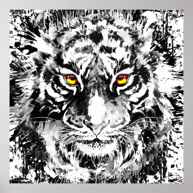 Tiger Poster Art | Desenho do Tigre | Preto e bran (Frente)