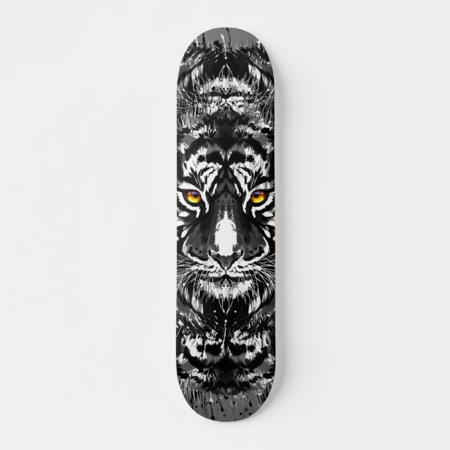Tiger Skateboard | Desenho de Tigre Preto e Branco (Frente)