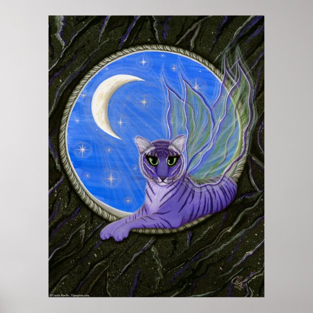 Tigerpixie Fairy Tiger Fantasy Cat Art Impressão (Frente)