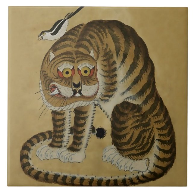 Tigre Agachado Minhwa com Pérola (Frente)