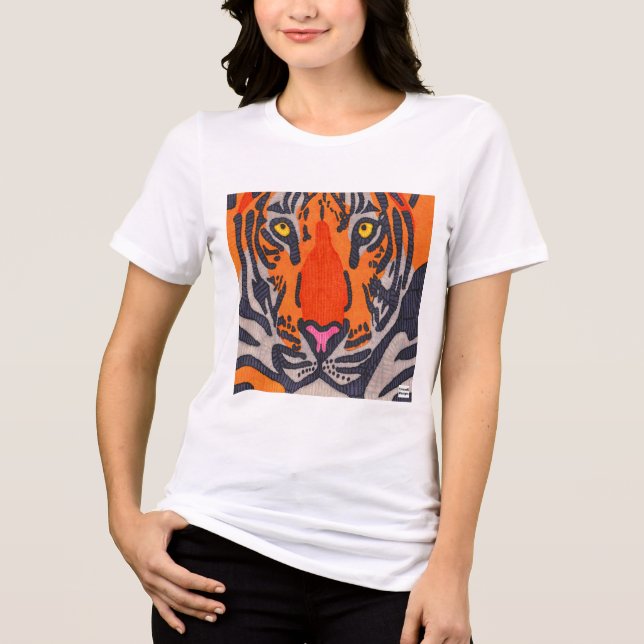 Tigre (branco) - Camisa Tri-Blend feminina (Frente)