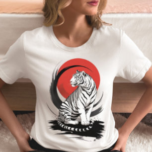 Tigre Branco Com Arte do Sol Vermelho 