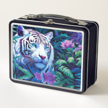 Tigre branco em flores roxas