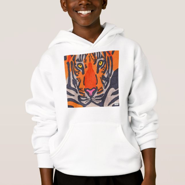 Tigre (branco) - Moletom com capuz de menino (Frente)