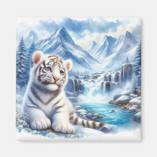 Tigre branco para bebê, imã de geladeira para neve