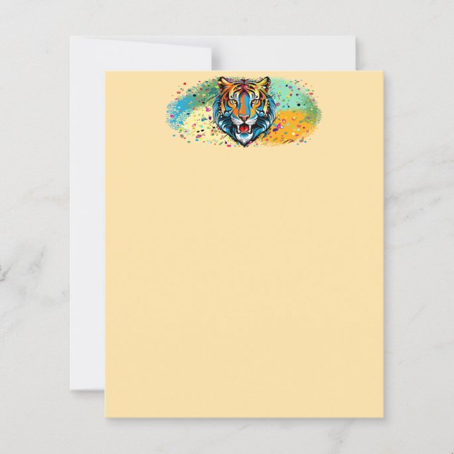 Tigre Cabeça Arco-íris cores manchas de tinta (Frente)