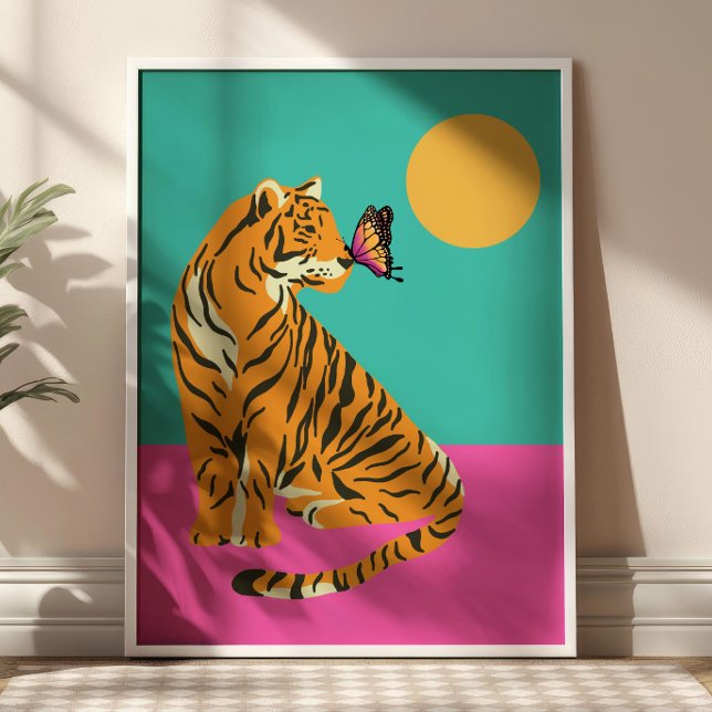 Tigre com Butterfly Funky Art Impressão (Criador carregado)
