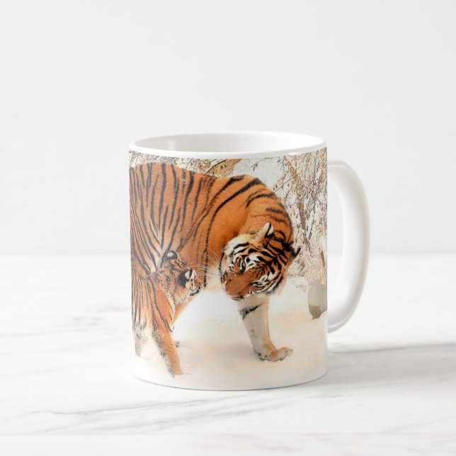 Tigre com Cubo Tigre na Caneca de Café de inverno (Frente Esquerda)