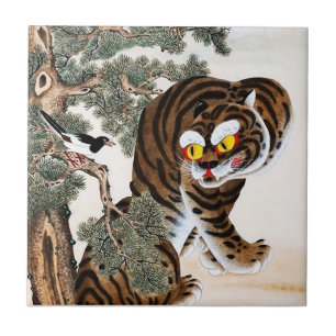 Tigre e Pega Minhwa sob a Árvore de Pinheiro