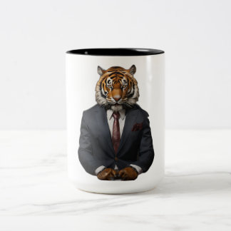 Tigre elegante em uma caneca de terno - Uma mistur