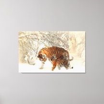 Tigre Family em Winter Landscape Canvas Print