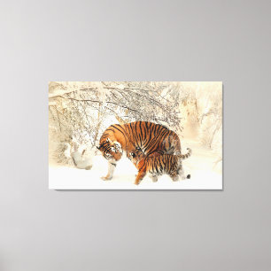 Tigre Family em Winter Landscape Canvas Print