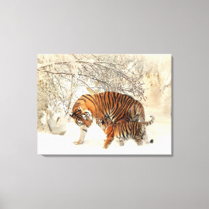 Tigre Family in Winter Landscape Canvas Print