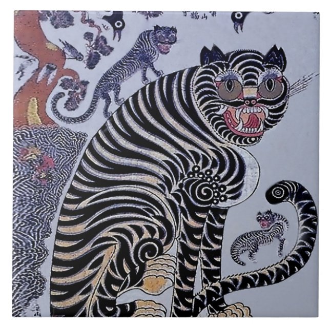 Tigre Minhwa Coreano com Três Filhotes (Frente)