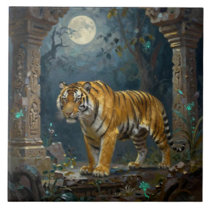 Tigre nas Dunas Antigas sob a Lua Cheia