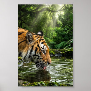 Tigre no pôster de parede mate da piscina da selva