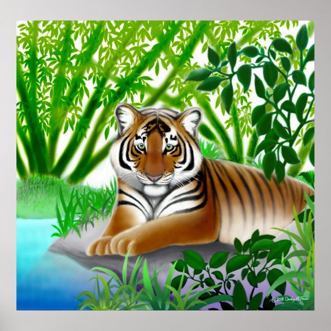 Tigre pacífico na Poster da selva de Bambu (Frente)