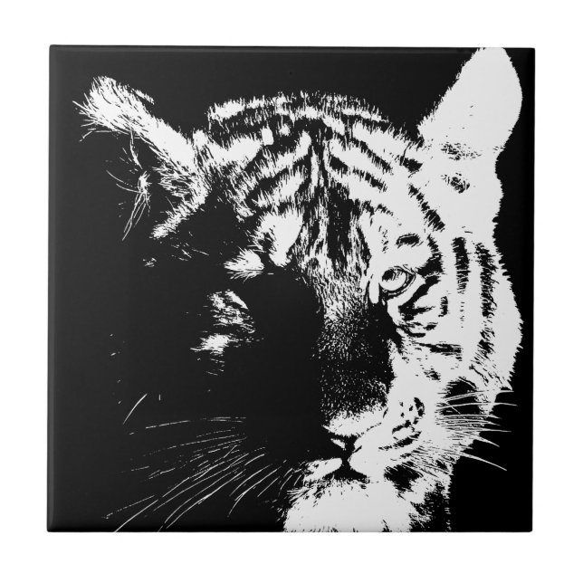 Tigre Pop de Arte Preto e Branco (Frente)