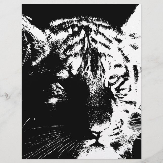 Tigre Pop de Arte Preto e Branco (Frente)