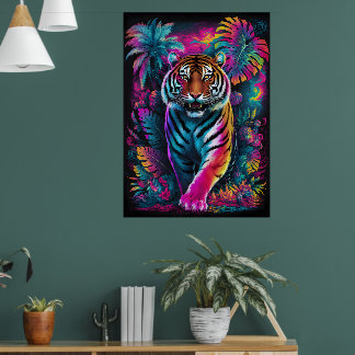 Tigre Psicodélico - Poster de Arte Selva Neon Vibr