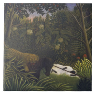 Tigre que ataca um cavalo e um homem negro de sono