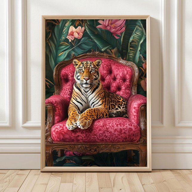 Tigre Tropical em Sofá Rosa Poster Eclectic Tiger  (Criador carregado)