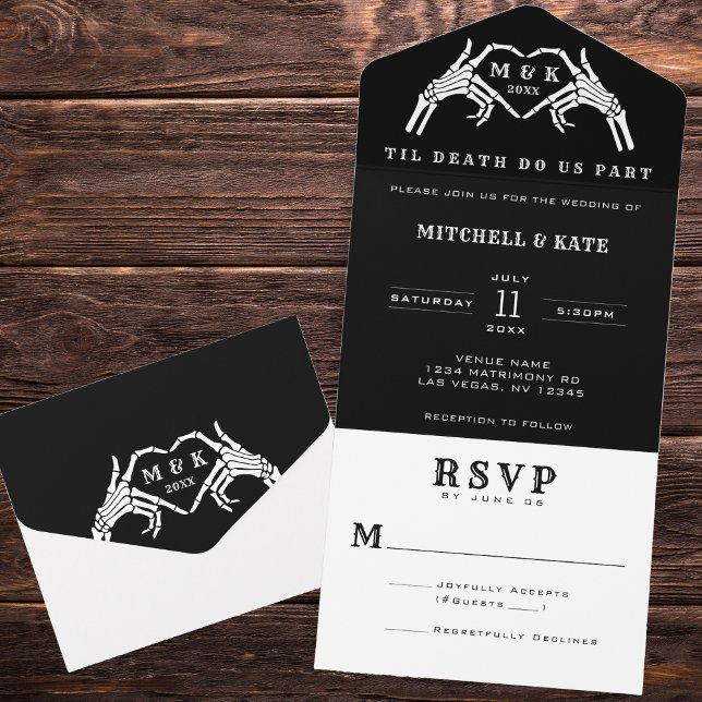 Til Death Nos Part Skeleton Heart Hand Wedding (Til Death Do Us Part Skeleton Heart Hand Wedding All In One Invitation
)