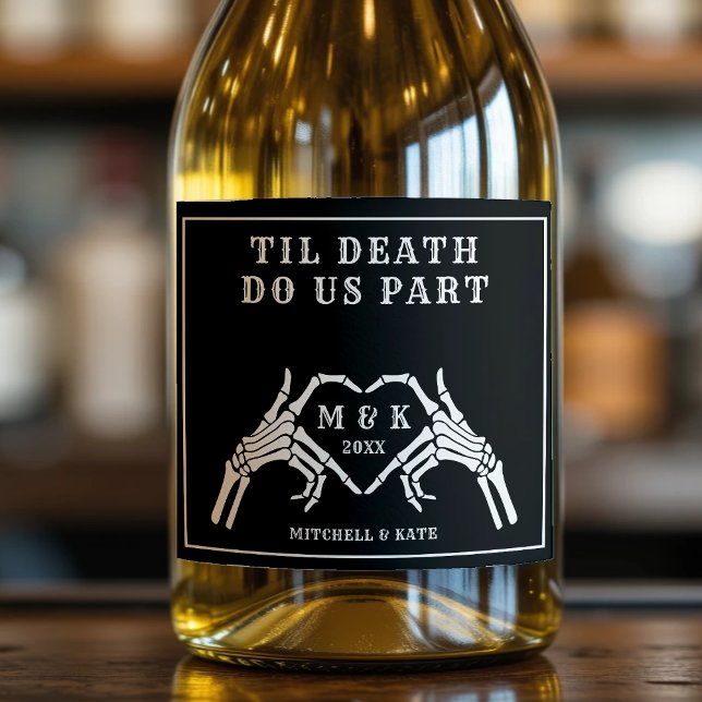 Til Death Nos Parte Casamento Preto De Mão Coração (Til Death Do Us Part Heart Hand Black Wedding Sparkling Wine Label
)