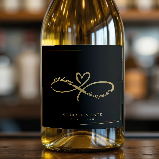 Til Death Nos Parte Do Símbolo Infinito Preto E Do (Til Death Do Us Part Black & Gold Infinity Symbol Sparkling Wine Label
)