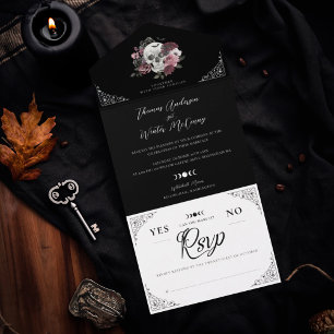 Til Death Watercolor Rosa Gothic Weding Skull