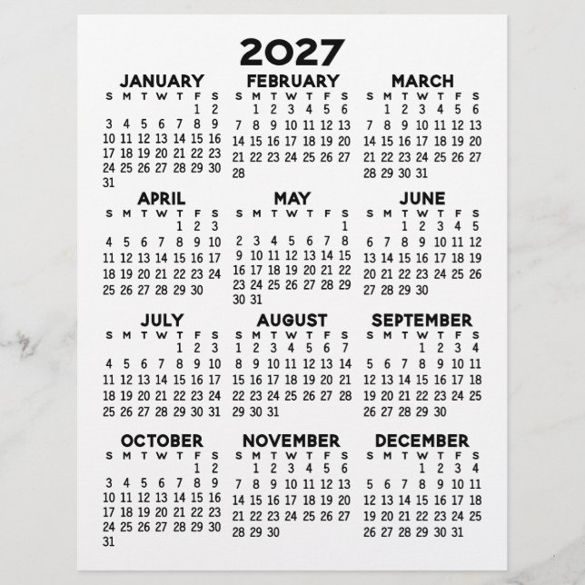 Timbrado Calendário em Papel Carta com Cabeçalho (Frente)
